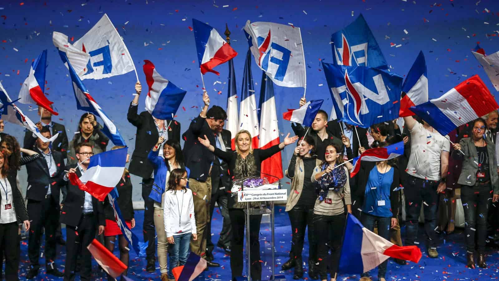 Marine Le Pen smiles after delivering a speech at the National Front Congress in Lyon, on November 30, 2014. (Robert Pratta / Reuters)